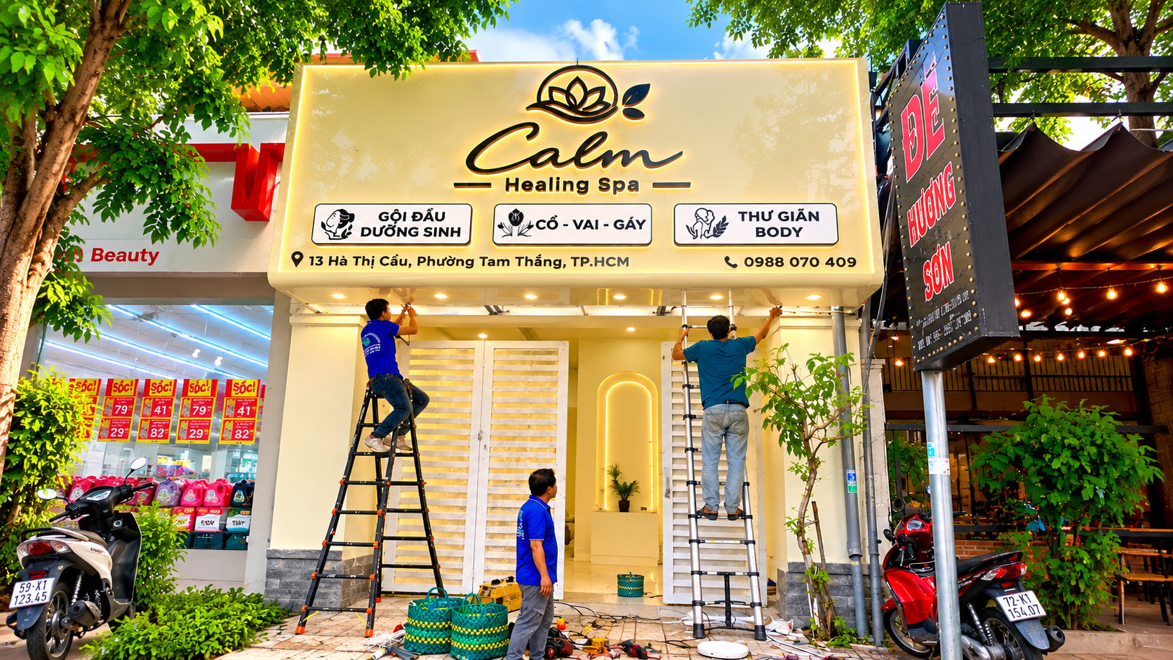 Hộp đèn mica quảng cáo dịch vụ spa có đèn LED