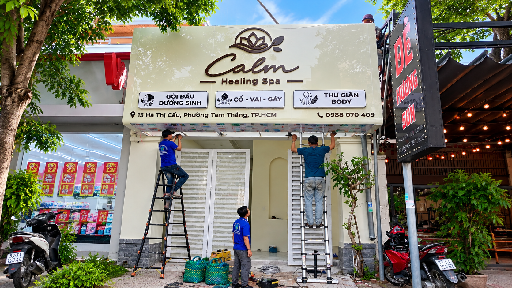 Biển hiệu hộp đèn mica uốn nổi cho Calm Healing Spa